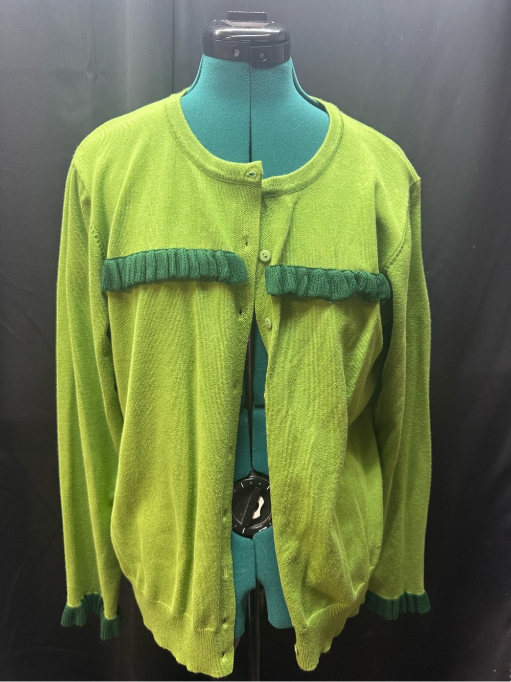 Grace Karin Lime and Forest Green Two-Tone Ruffle-Trim Cardigan